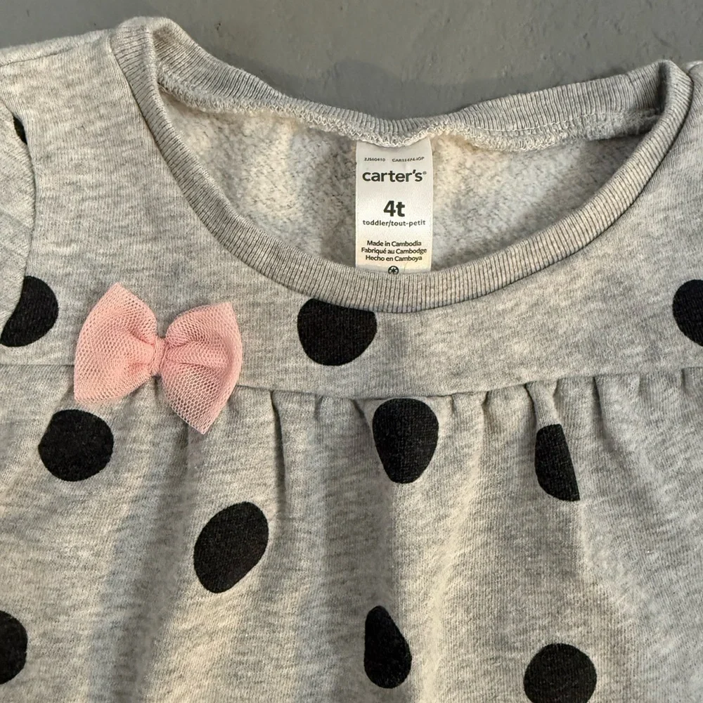 Carter’s | Gray Sweatshirt with Black Polka Dots and Pink Bow